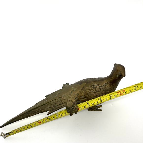 Vintage Brass Pheasant Figurine MCM Decor Collectible 13" Length - Picture 6 of 8